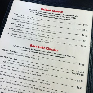 Bass Lake Cheese Factory Menu